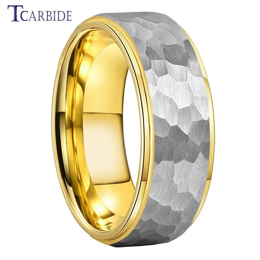 New Trendy Stepped Brushed Finish 6MM 8MM Multicolors Hammer Tungsten Comfort Fit Wedding Rings For Men and Women