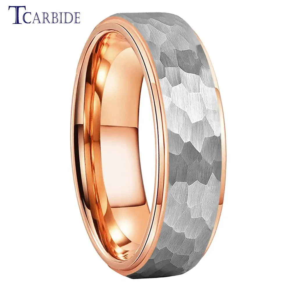 New Trendy Stepped Brushed Finish 6MM 8MM Multicolors Hammer Tungsten Comfort Fit Wedding Rings For Men and Women