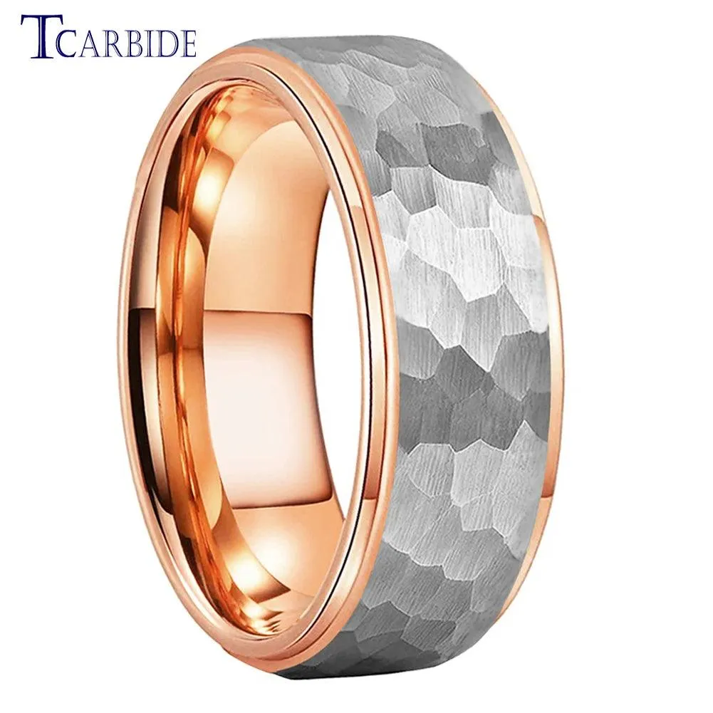 New Trendy Stepped Brushed Finish 6MM 8MM Multicolors Hammer Tungsten Comfort Fit Wedding Rings For Men and Women