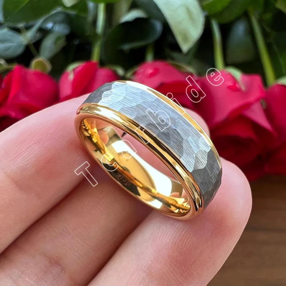 New Trendy Stepped Brushed Finish 6MM 8MM Multicolors Hammer Tungsten Comfort Fit Wedding Rings For Men and Women