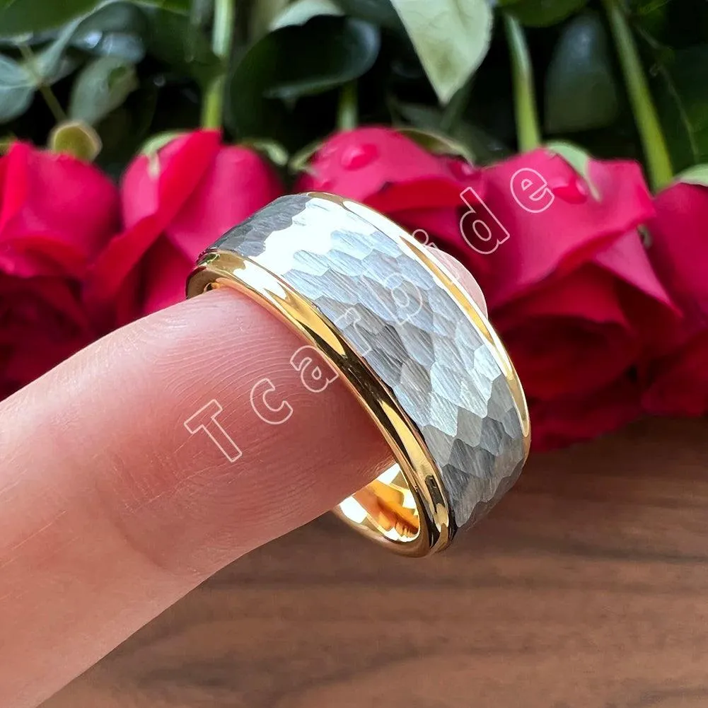 New Trendy Stepped Brushed Finish 6MM 8MM Multicolors Hammer Tungsten Comfort Fit Wedding Rings For Men and Women