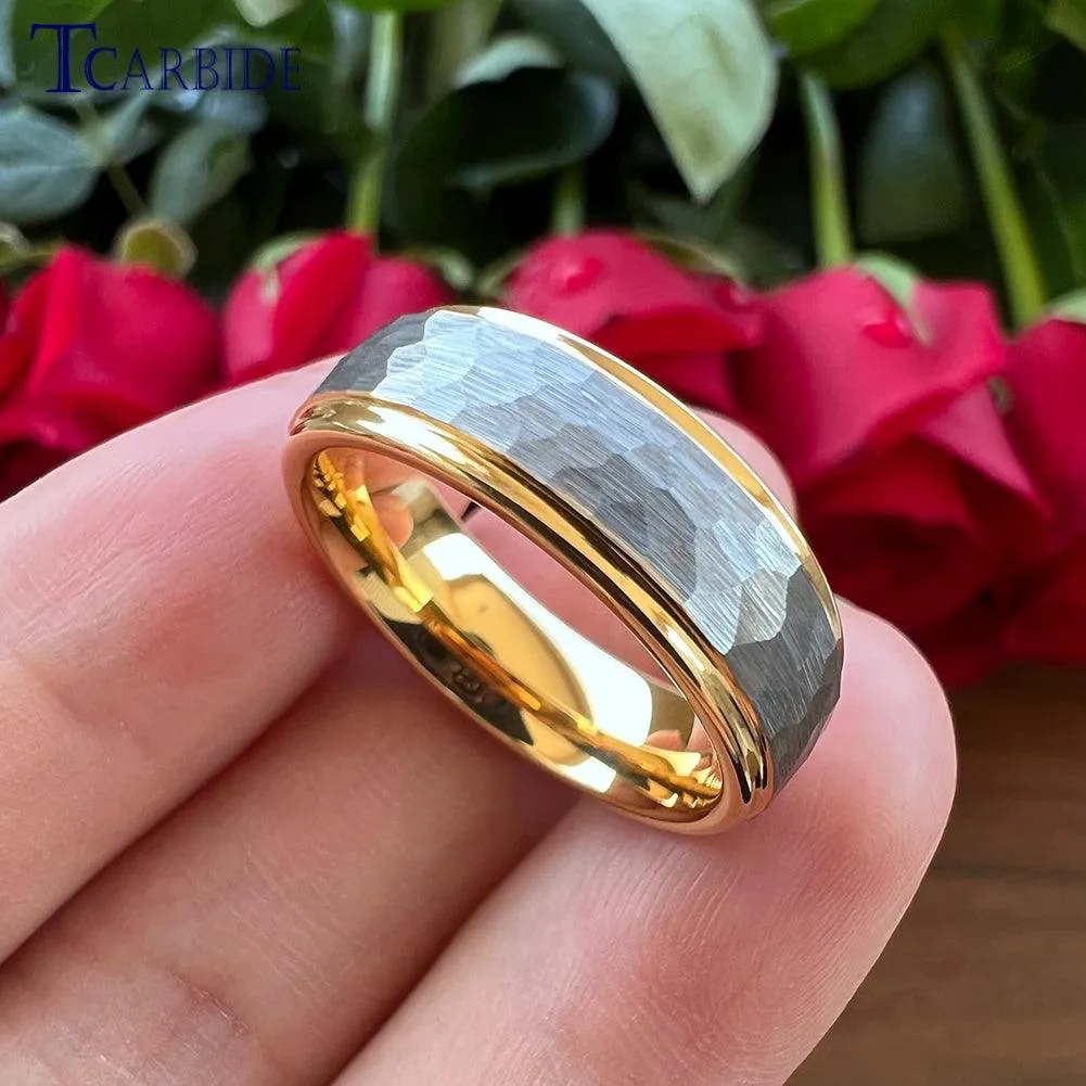 New Trendy Stepped Brushed Finish 6MM 8MM Multicolors Hammer Tungsten Comfort Fit Wedding Rings For Men and Women