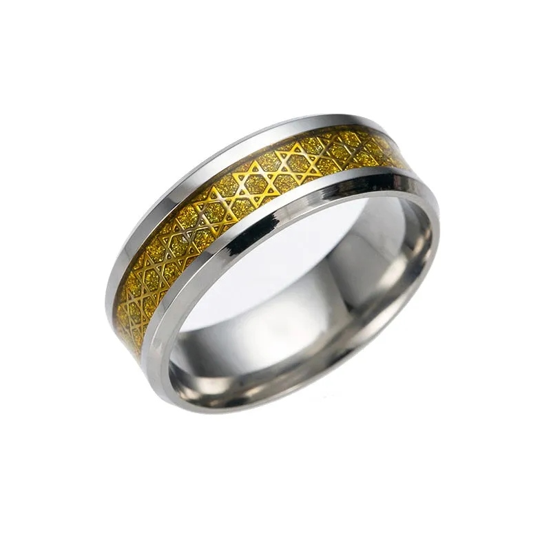 NEW Tungsten Stainless Steel Hexagon Star of David Hexagram Rings