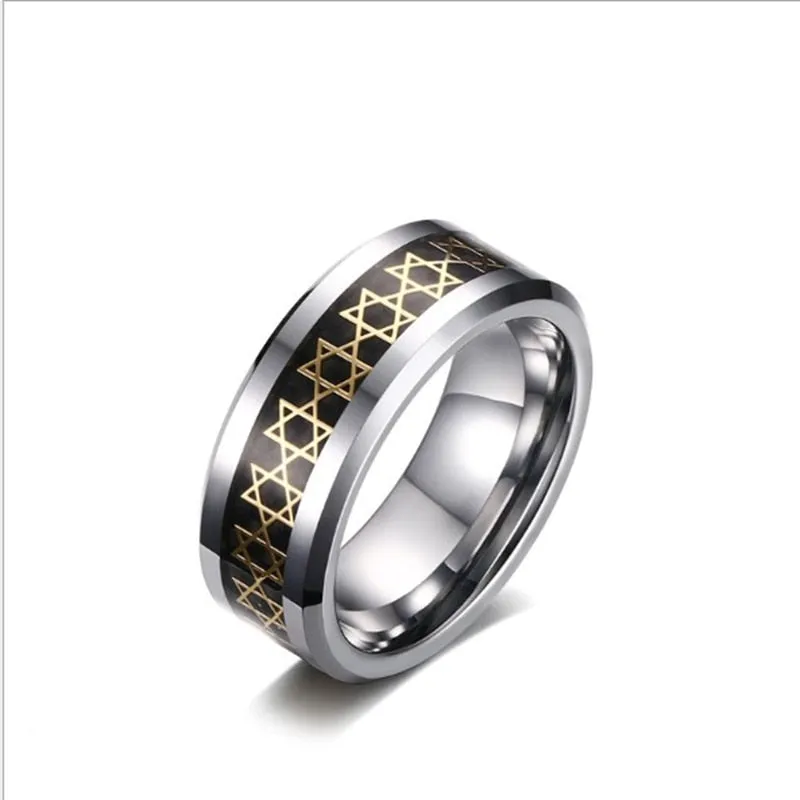NEW Tungsten Stainless Steel Hexagon Star of David Hexagram Rings