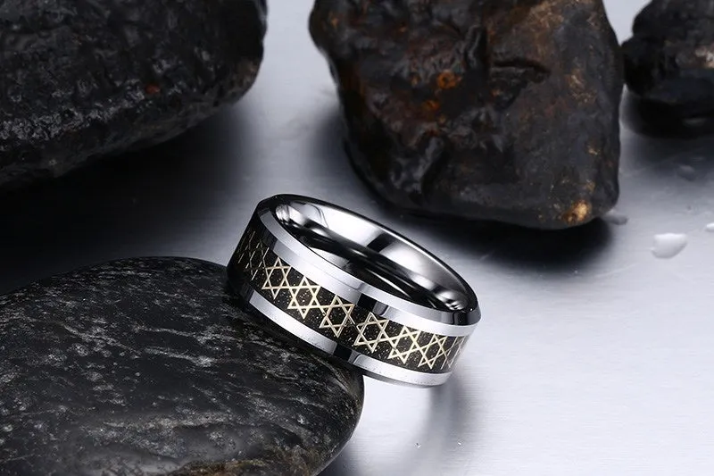 NEW Tungsten Stainless Steel Hexagon Star of David Hexagram Rings