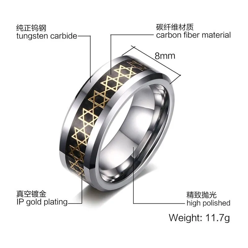 NEW Tungsten Stainless Steel Hexagon Star of David Hexagram Rings