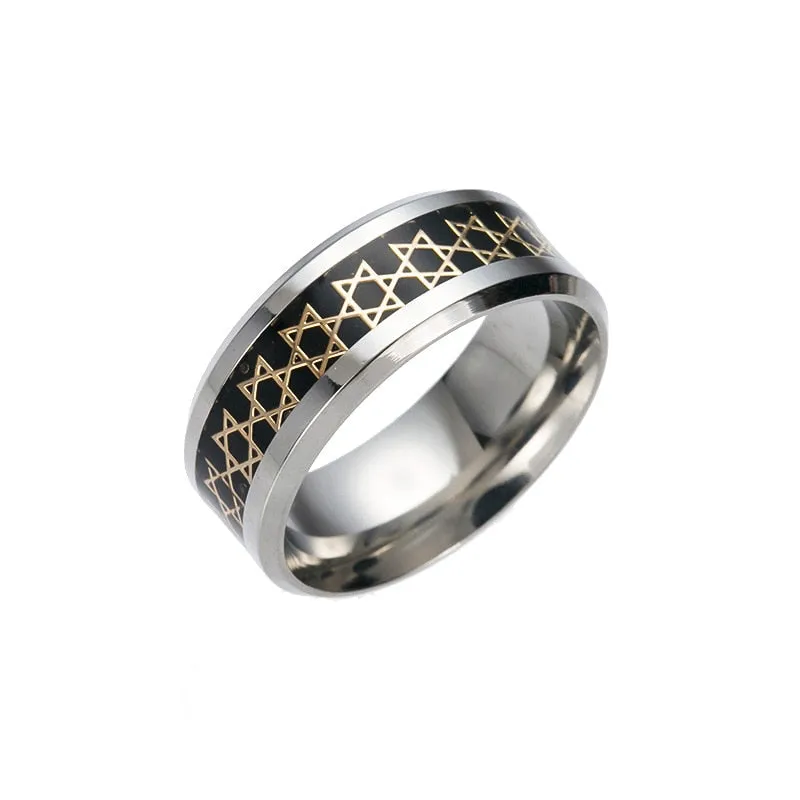 NEW Tungsten Stainless Steel Hexagon Star of David Hexagram Rings