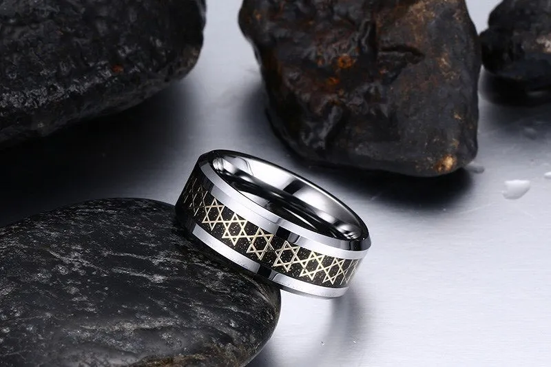 NEW Tungsten Stainless Steel Hexagon Star of David Hexagram Rings