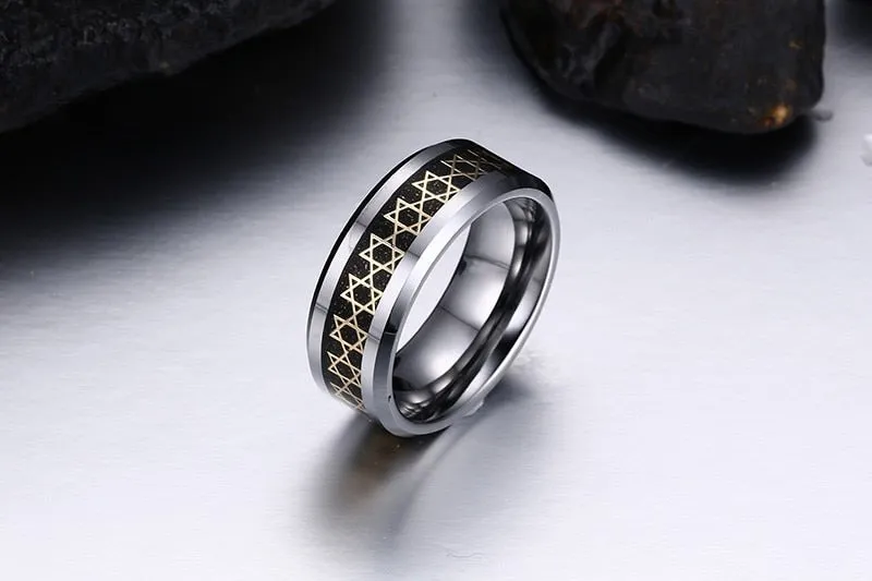 NEW Tungsten Stainless Steel Hexagon Star of David Hexagram Rings