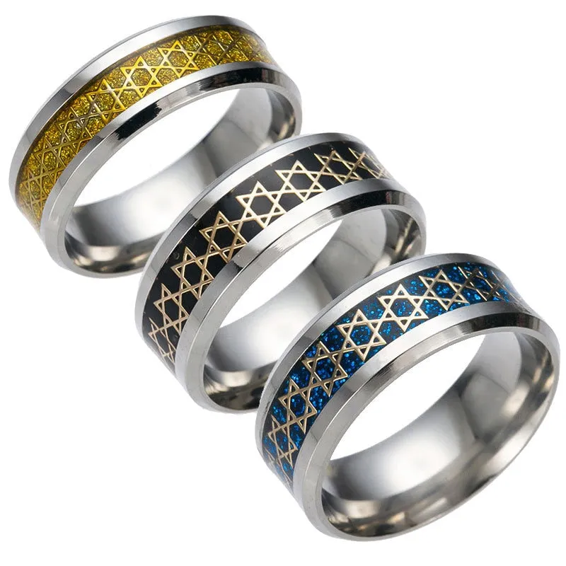 NEW Tungsten Stainless Steel Hexagon Star of David Hexagram Rings