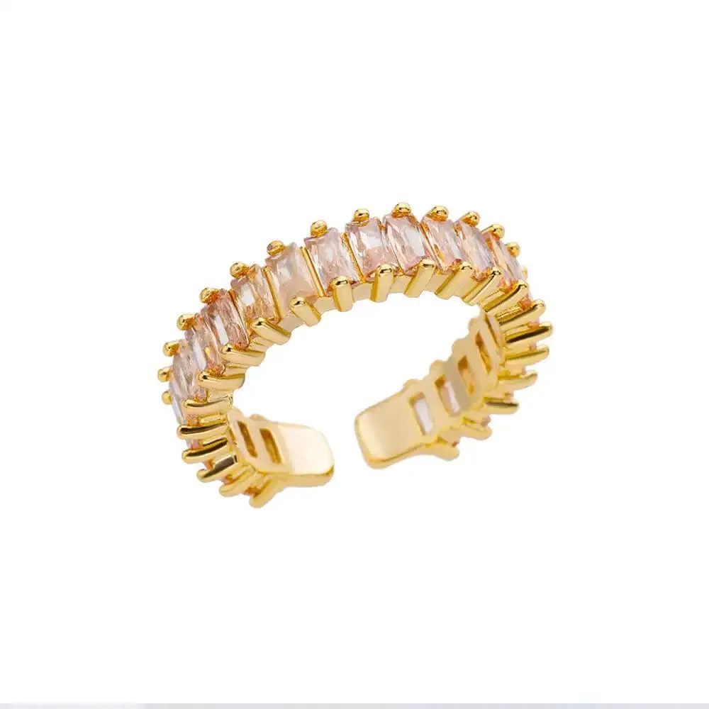 New Trend Irregular Square Stainless Steel Gold Plated Opening Quality Zircon Rings For Girls,Women Fashion Jewellery