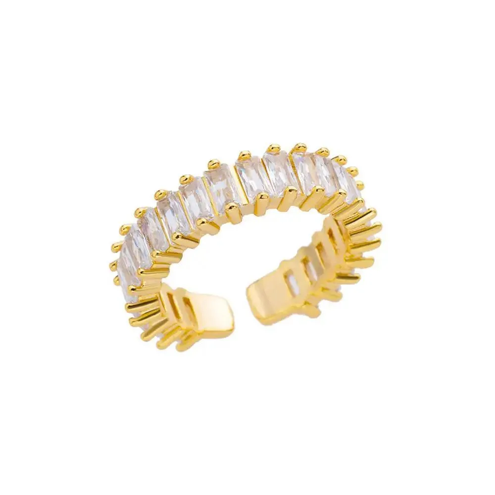 New Trend Irregular Square Stainless Steel Gold Plated Opening Quality Zircon Rings For Girls,Women Fashion Jewellery