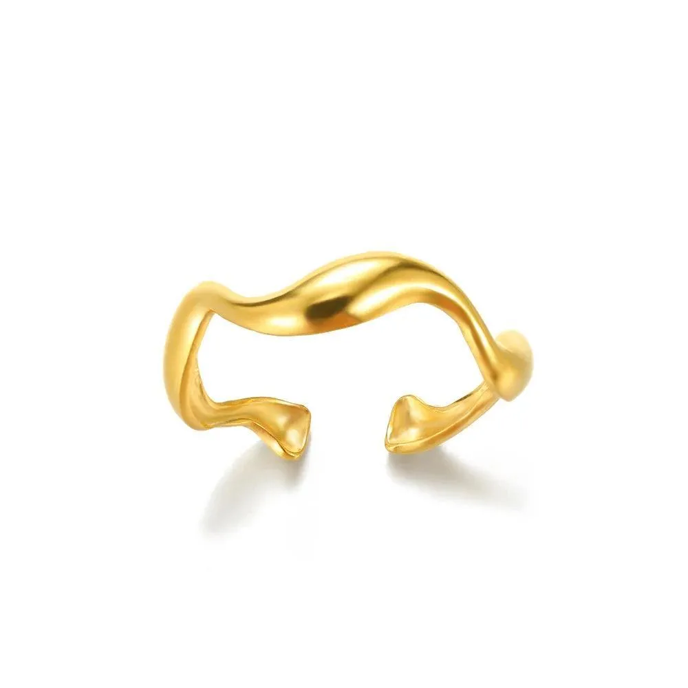 New Trend Irregular Square Stainless Steel Gold Plated Opening Quality Zircon Rings For Girls,Women Fashion Jewellery