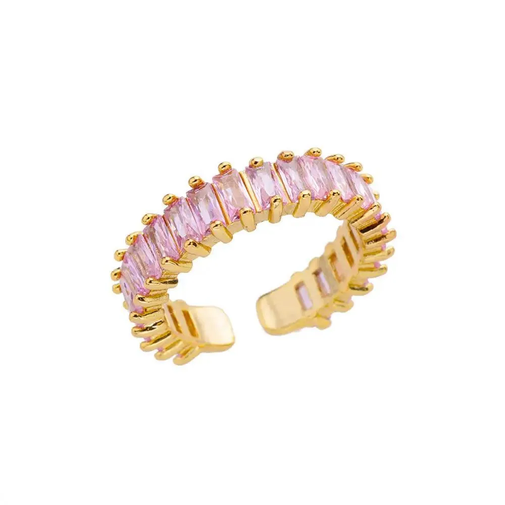 New Trend Irregular Square Stainless Steel Gold Plated Opening Quality Zircon Rings For Girls,Women Fashion Jewellery