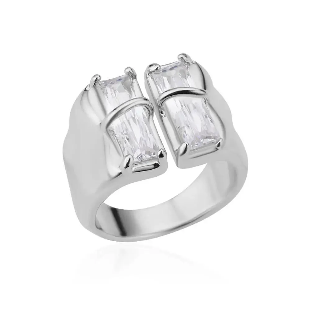 New Trend Irregular Square Stainless Steel Gold Plated Opening Quality Zircon Rings For Girls,Women Fashion Jewellery