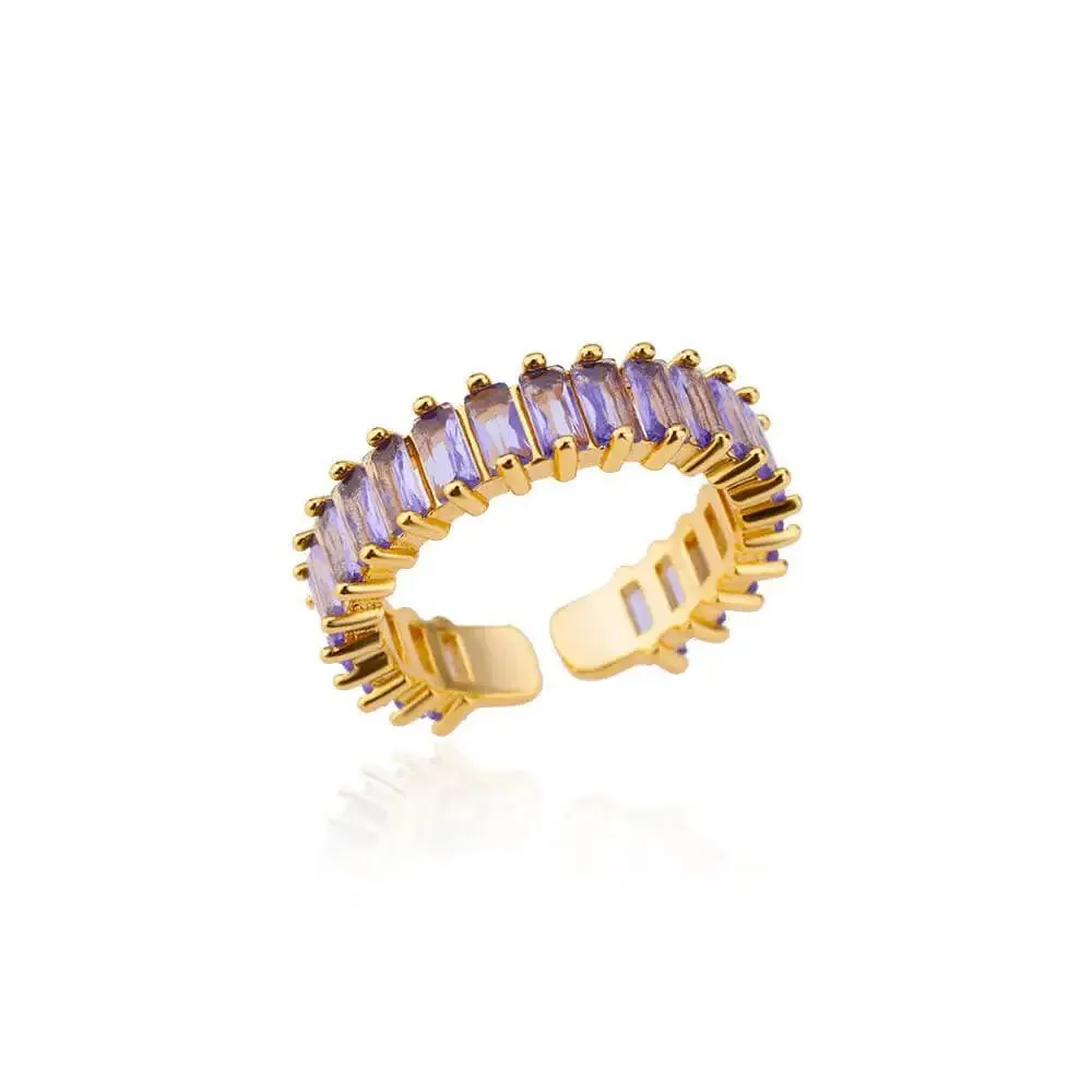 New Trend Irregular Square Stainless Steel Gold Plated Opening Quality Zircon Rings For Girls,Women Fashion Jewellery