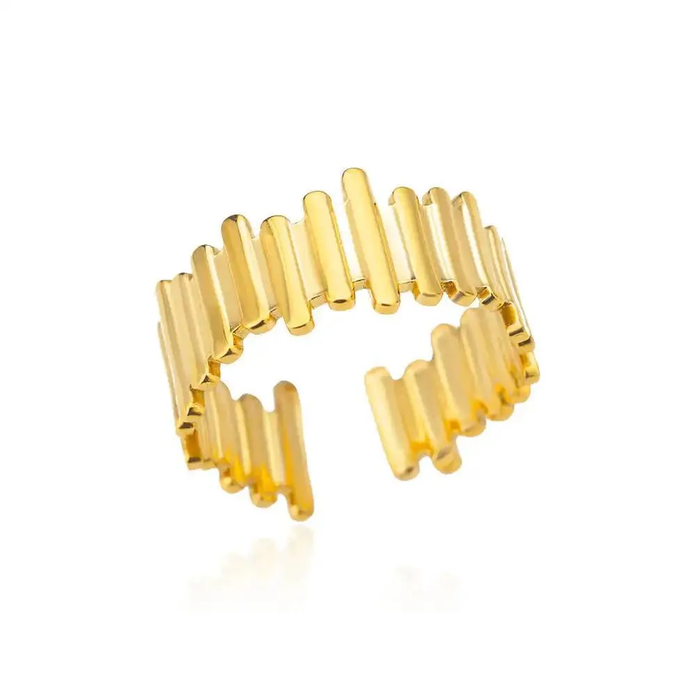 New Trend Irregular Square Stainless Steel Gold Plated Opening Quality Zircon Rings For Girls,Women Fashion Jewellery