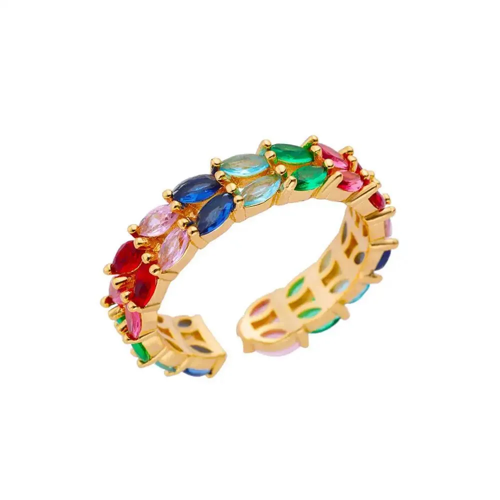 New Trend Irregular Square Stainless Steel Gold Plated Opening Quality Zircon Rings For Girls,Women Fashion Jewellery