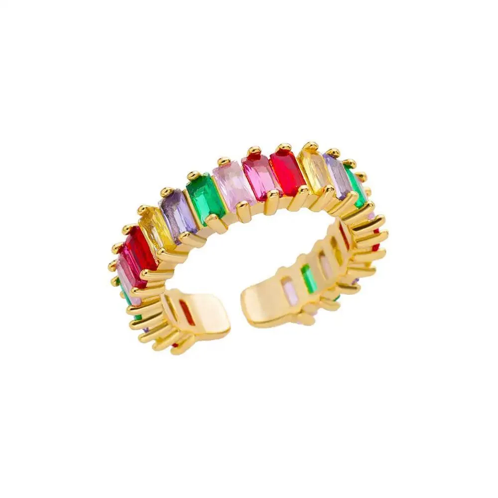 New Trend Irregular Square Stainless Steel Gold Plated Opening Quality Zircon Rings For Girls,Women Fashion Jewellery