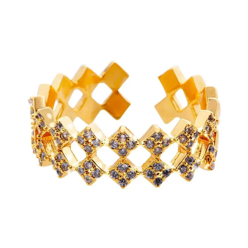 New Trend Irregular Square Stainless Steel Gold Plated Opening Quality Zircon Rings For Girls,Women Fashion Jewellery