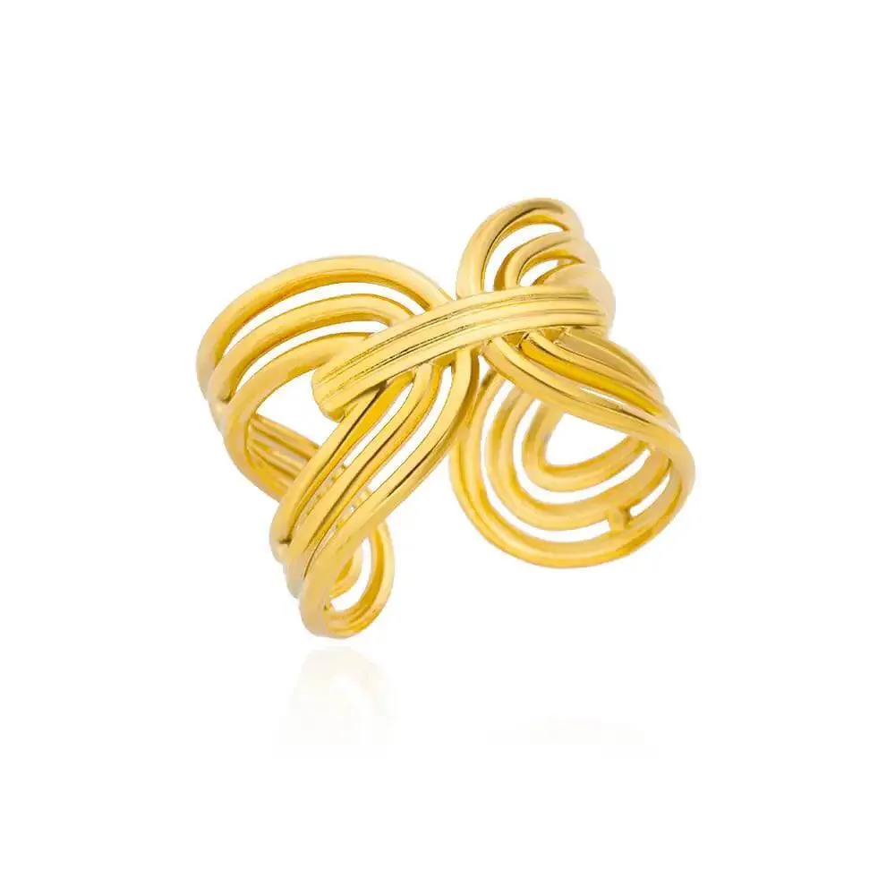 New Trend Irregular Square Stainless Steel Gold Plated Opening Quality Zircon Rings For Girls,Women Fashion Jewellery