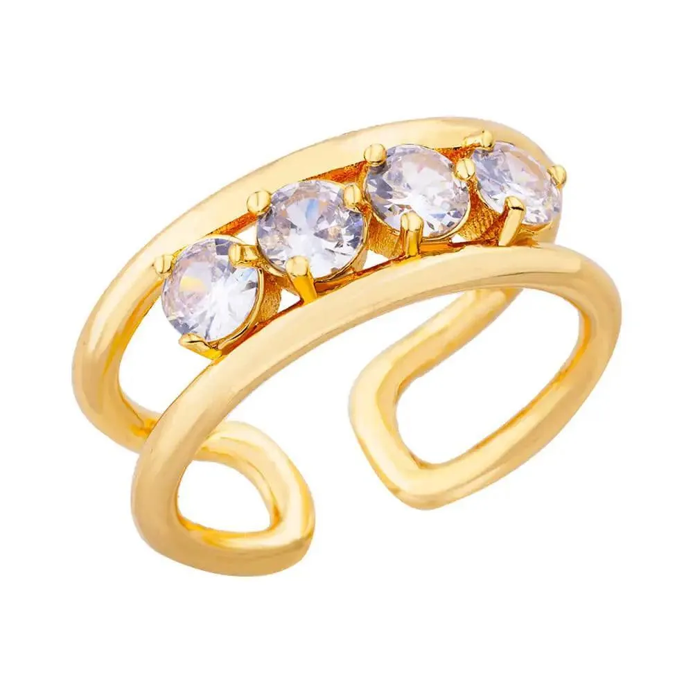 New Trend Irregular Square Stainless Steel Gold Plated Opening Quality Zircon Rings For Girls,Women Fashion Jewellery