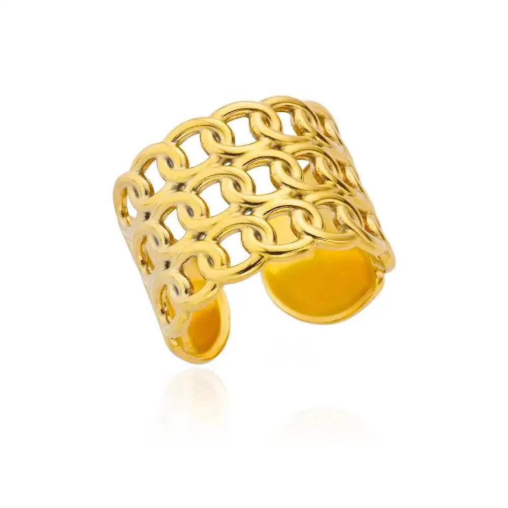 New Trend Irregular Square Stainless Steel Gold Plated Opening Quality Zircon Rings For Girls,Women Fashion Jewellery