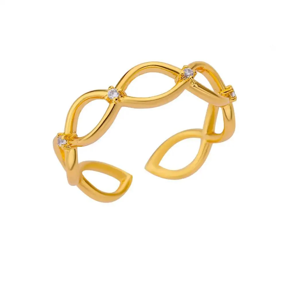 New Trend Irregular Square Stainless Steel Gold Plated Opening Quality Zircon Rings For Girls,Women Fashion Jewellery