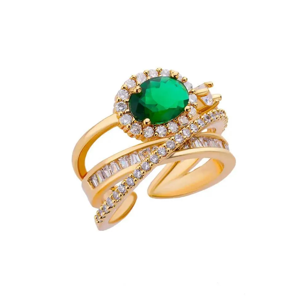 New Trend Irregular Square Stainless Steel Gold Plated Opening Quality Zircon Rings For Girls,Women Fashion Jewellery