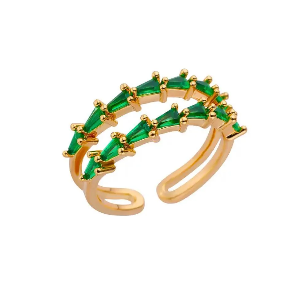 New Trend Irregular Square Stainless Steel Gold Plated Opening Quality Zircon Rings For Girls,Women Fashion Jewellery