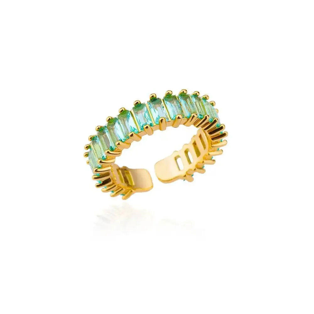 New Trend Irregular Square Stainless Steel Gold Plated Opening Quality Zircon Rings For Girls,Women Fashion Jewellery