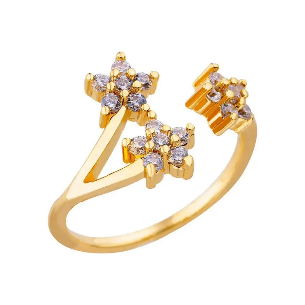 New Trend Irregular Square Stainless Steel Gold Plated Opening Quality Zircon Rings For Girls,Women Fashion Jewellery