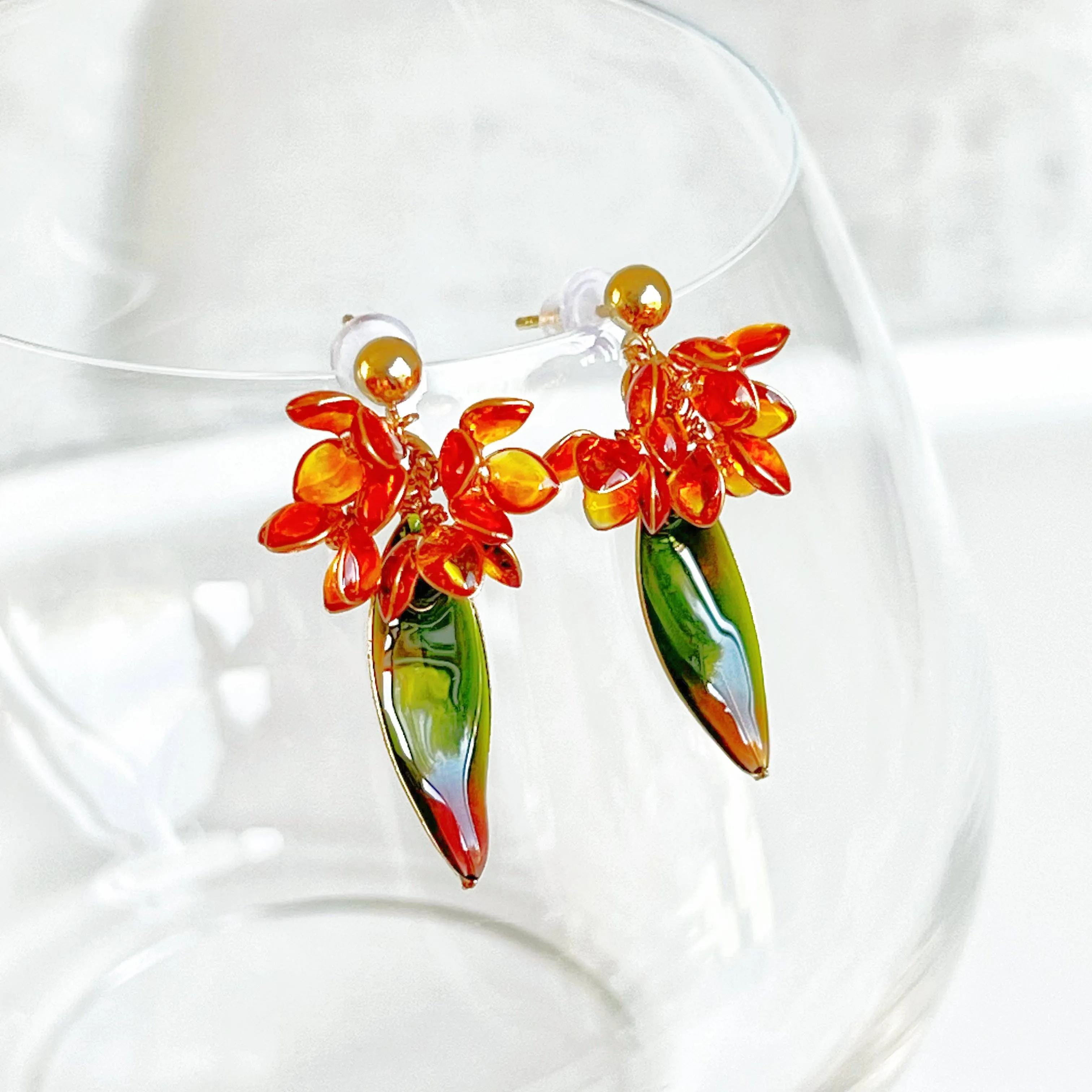 Ninaouity - Handmade Orange Sweet Osmanthus Flower Earrings