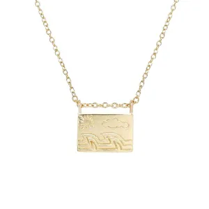 Ocean   14K Gold Postcard Charm Necklace