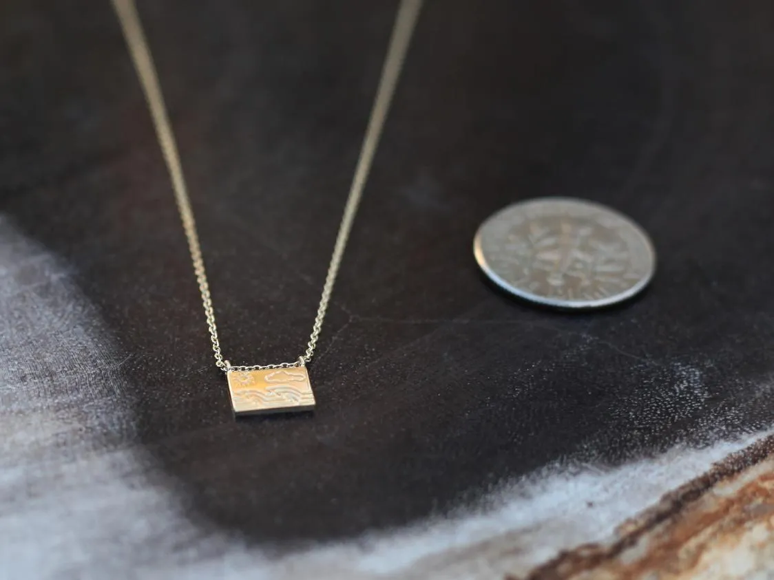 Ocean   14K Gold Postcard Charm Necklace