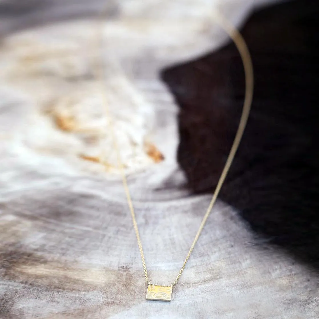 Ocean   14K Gold Postcard Charm Necklace