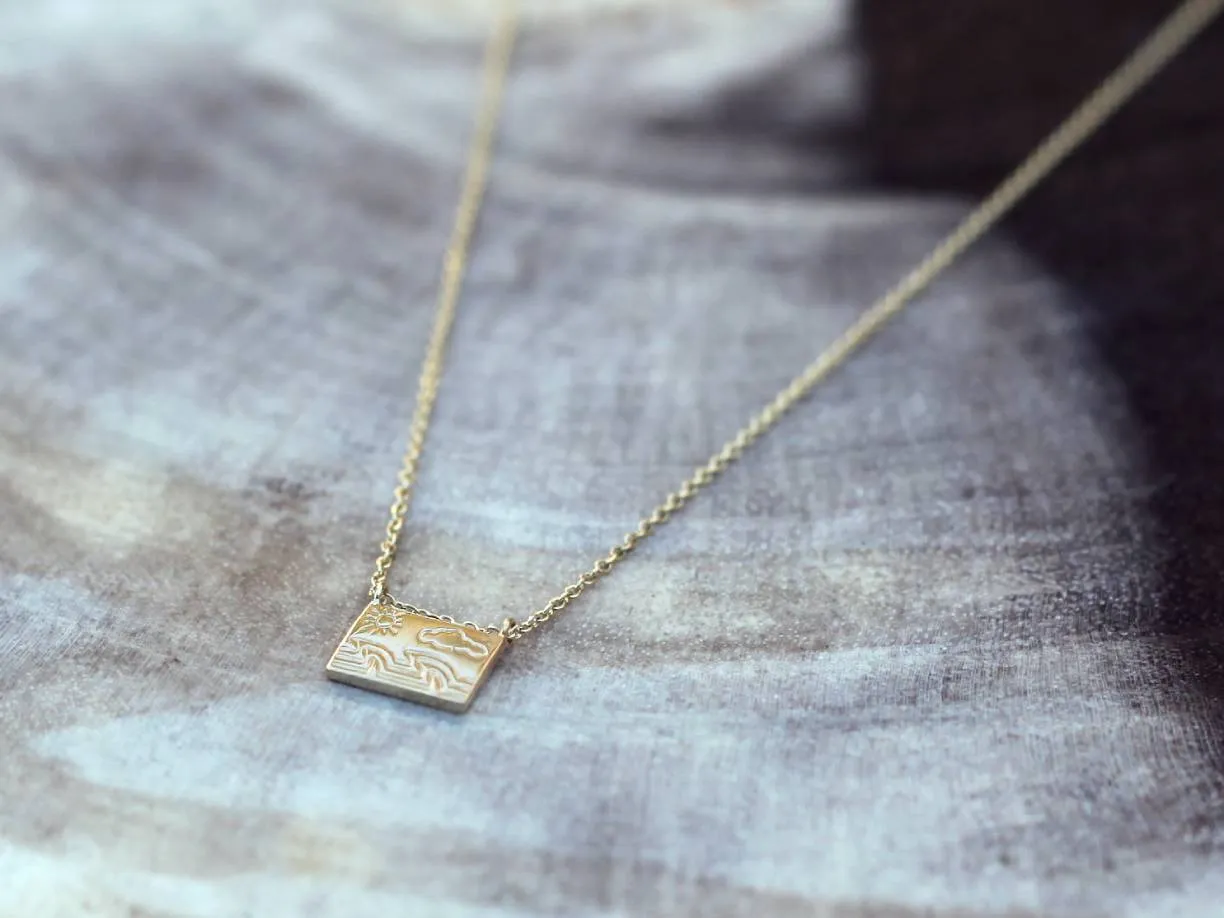 Ocean   14K Gold Postcard Charm Necklace