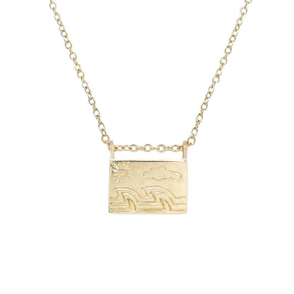 Ocean   14K Gold Postcard Charm Necklace