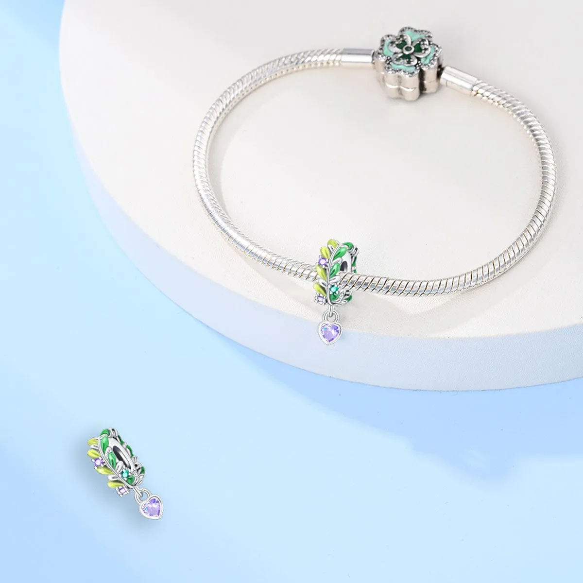 Olive Leaves and Heart Gem Charm