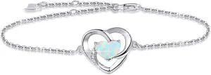 Opal Bracelet Anklet 925 Sterling Silver Adjustable Opal Turquoise Moonstone Bracelets for Women Opal Heart Bracelet Jewelry Gift for Birthday Christmas