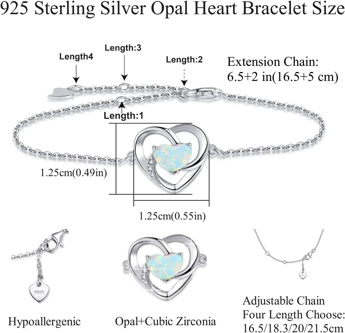 Opal Bracelet Anklet 925 Sterling Silver Adjustable Opal Turquoise Moonstone Bracelets for Women Opal Heart Bracelet Jewelry Gift for Birthday Christmas
