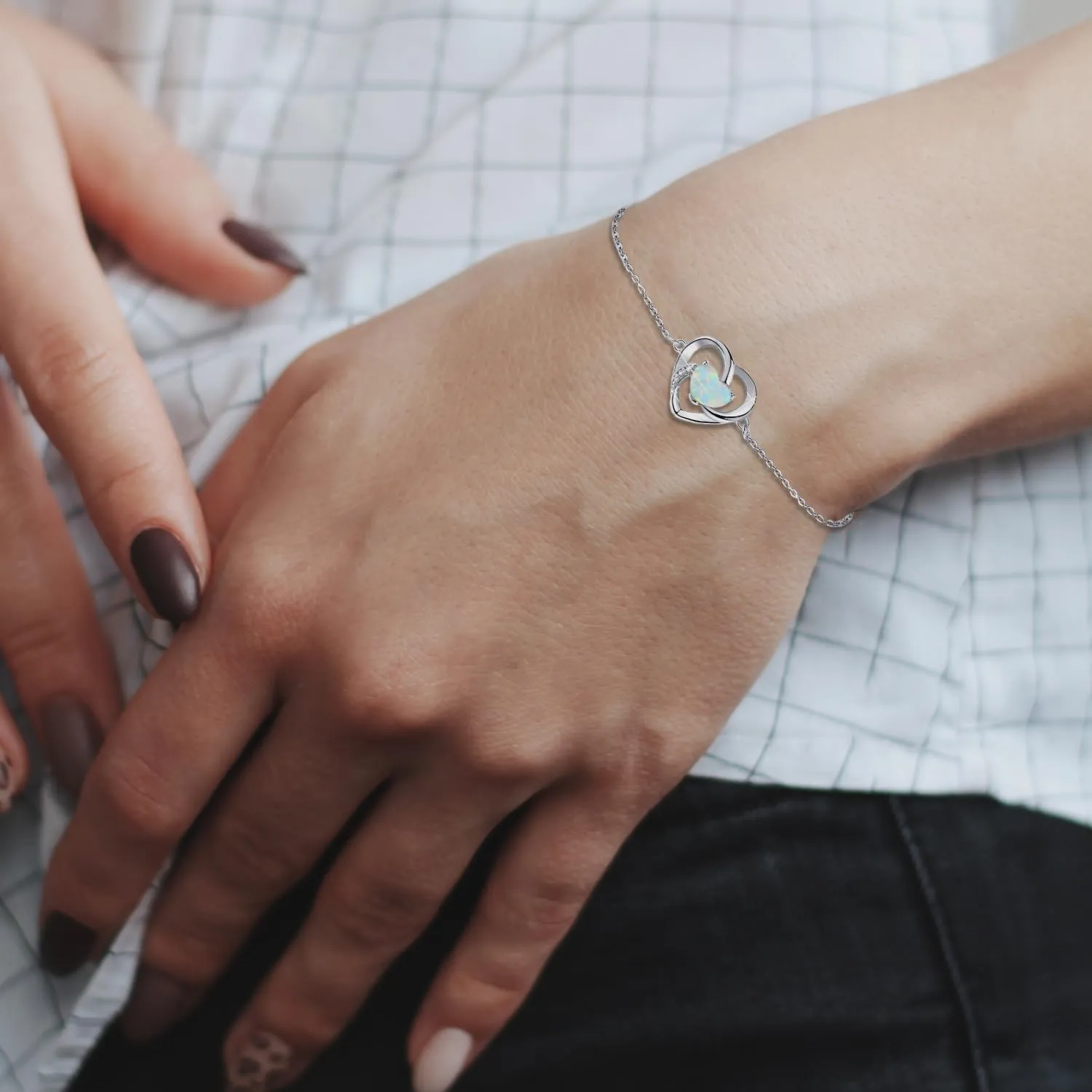 Opal Bracelet Anklet 925 Sterling Silver Adjustable Opal Turquoise Moonstone Bracelets for Women Opal Heart Bracelet Jewelry Gift for Birthday Christmas