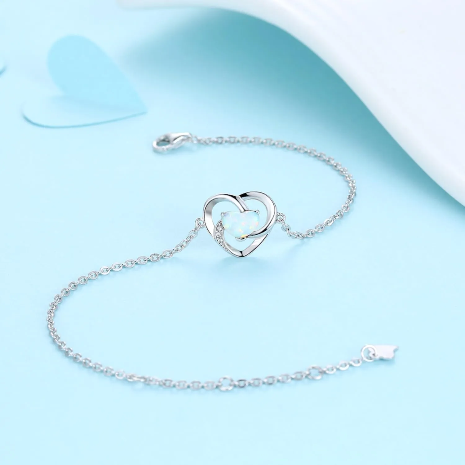 Opal Bracelet Anklet 925 Sterling Silver Adjustable Opal Turquoise Moonstone Bracelets for Women Opal Heart Bracelet Jewelry Gift for Birthday Christmas