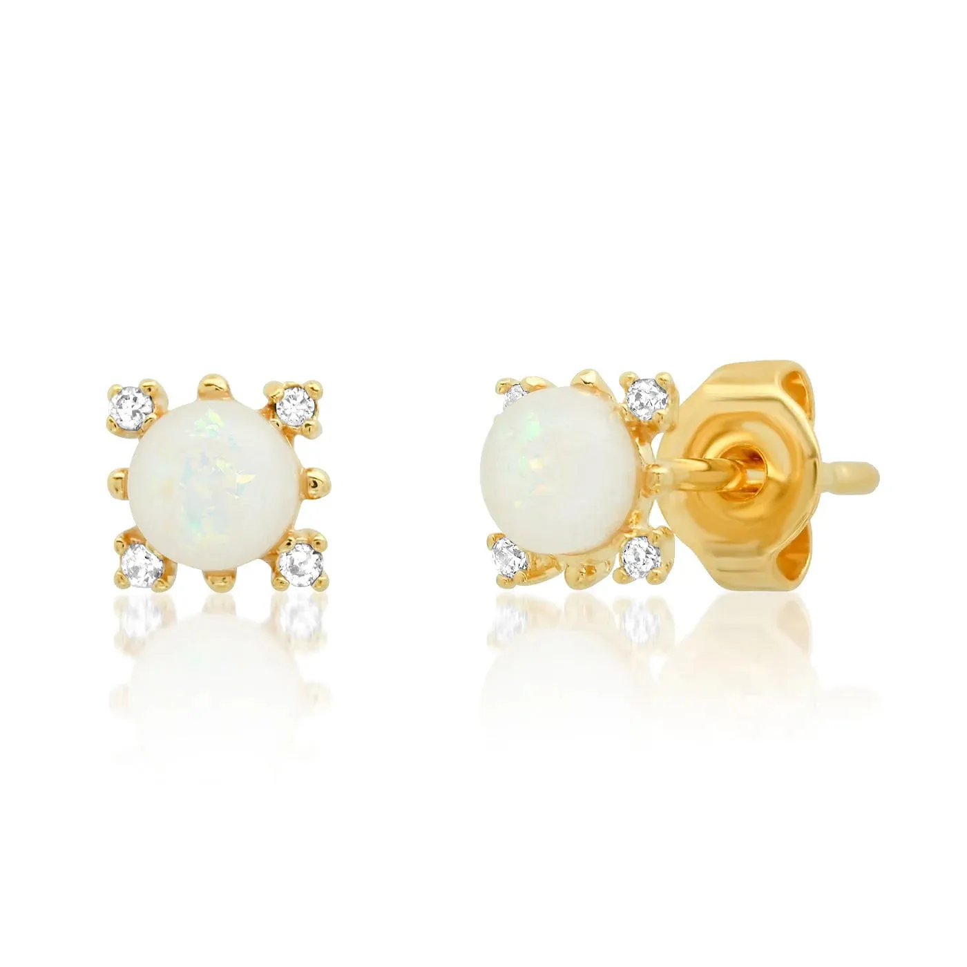 Opal Studs with CZ Accents
