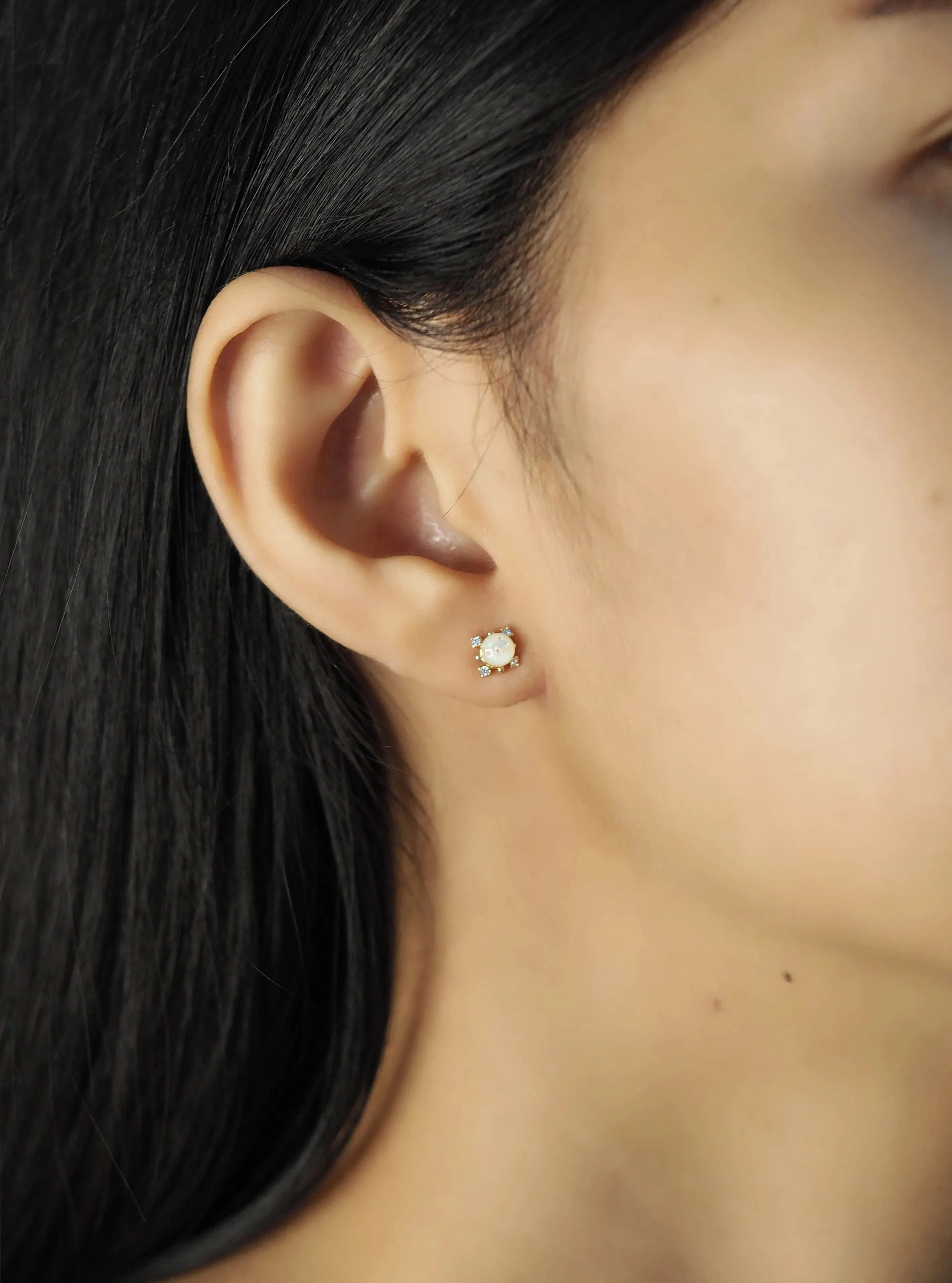 Opal Studs with CZ Accents