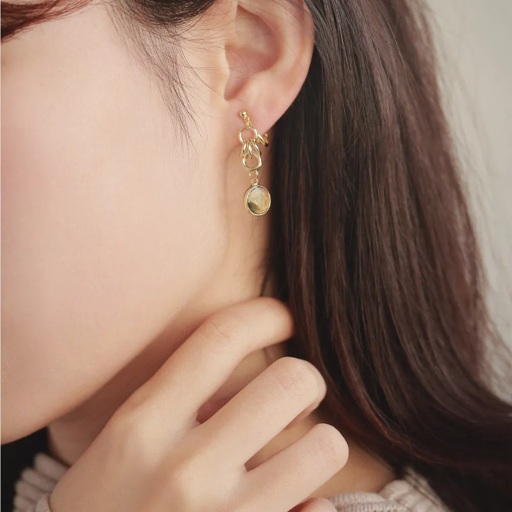 Oval Clear Stone Clip On Drop Earrings