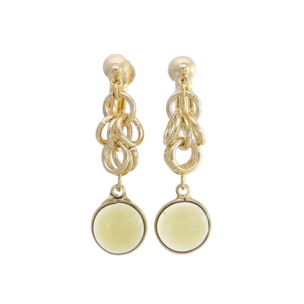 Oval Clear Stone Clip On Drop Earrings
