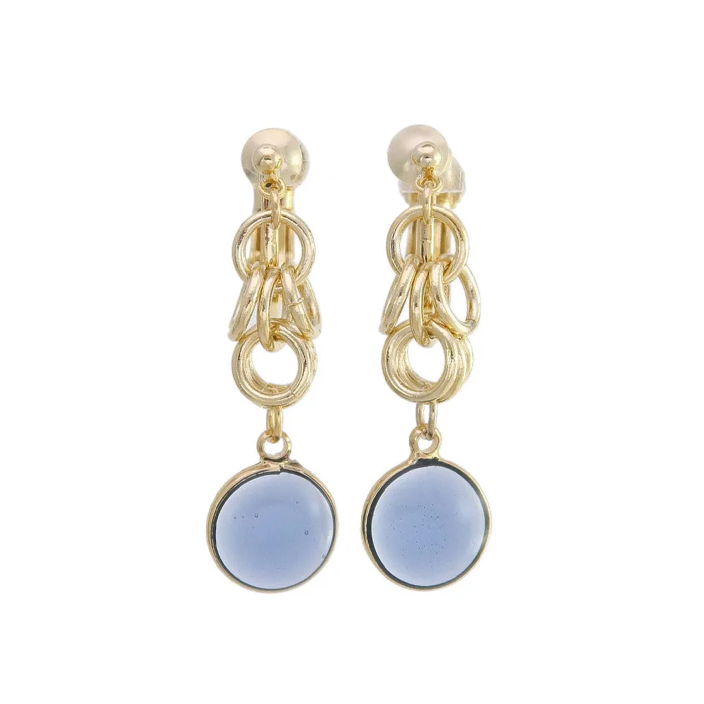 Oval Clear Stone Clip On Drop Earrings