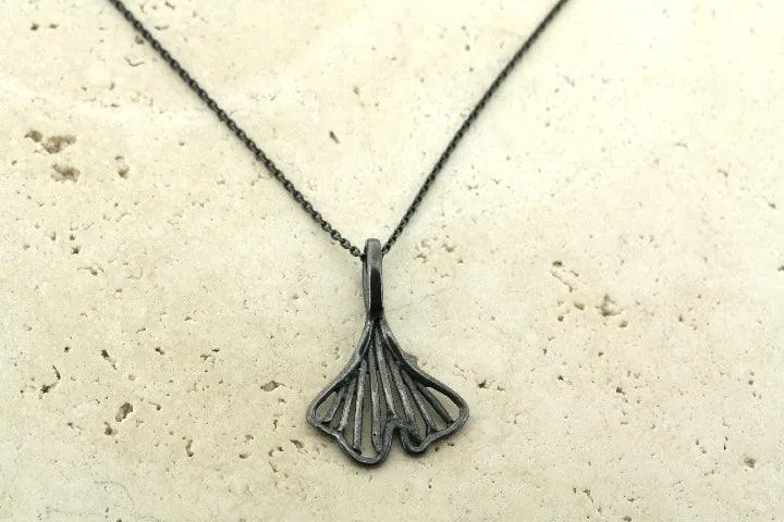 Oxidized ginkgo necklace - sterling silver