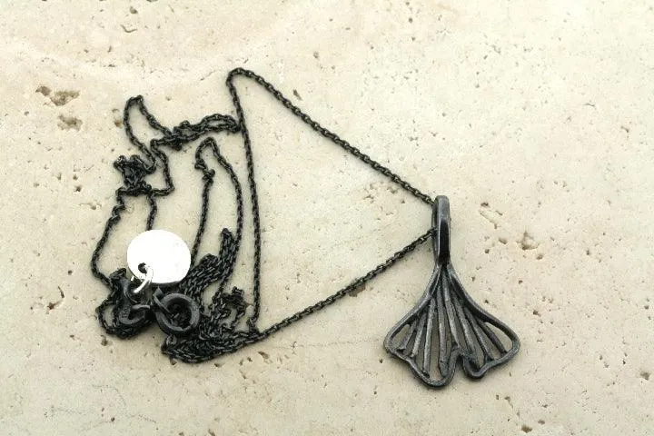 Oxidized ginkgo necklace - sterling silver